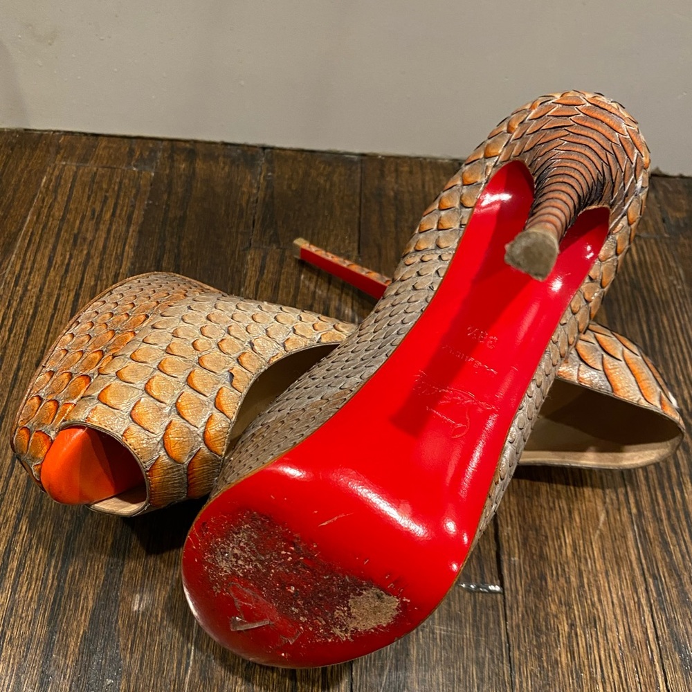 Christian Louboutin Python Open Toe Pump - image 6